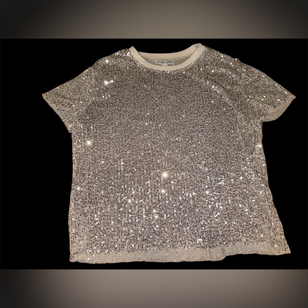 She + Sky Glittering gold + silver top